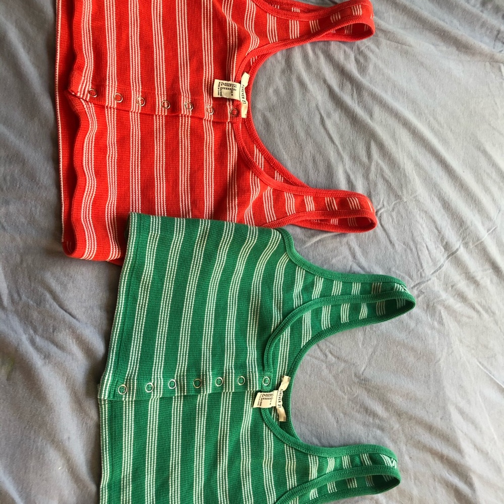 Green and red forever21 striped tanks NWOT